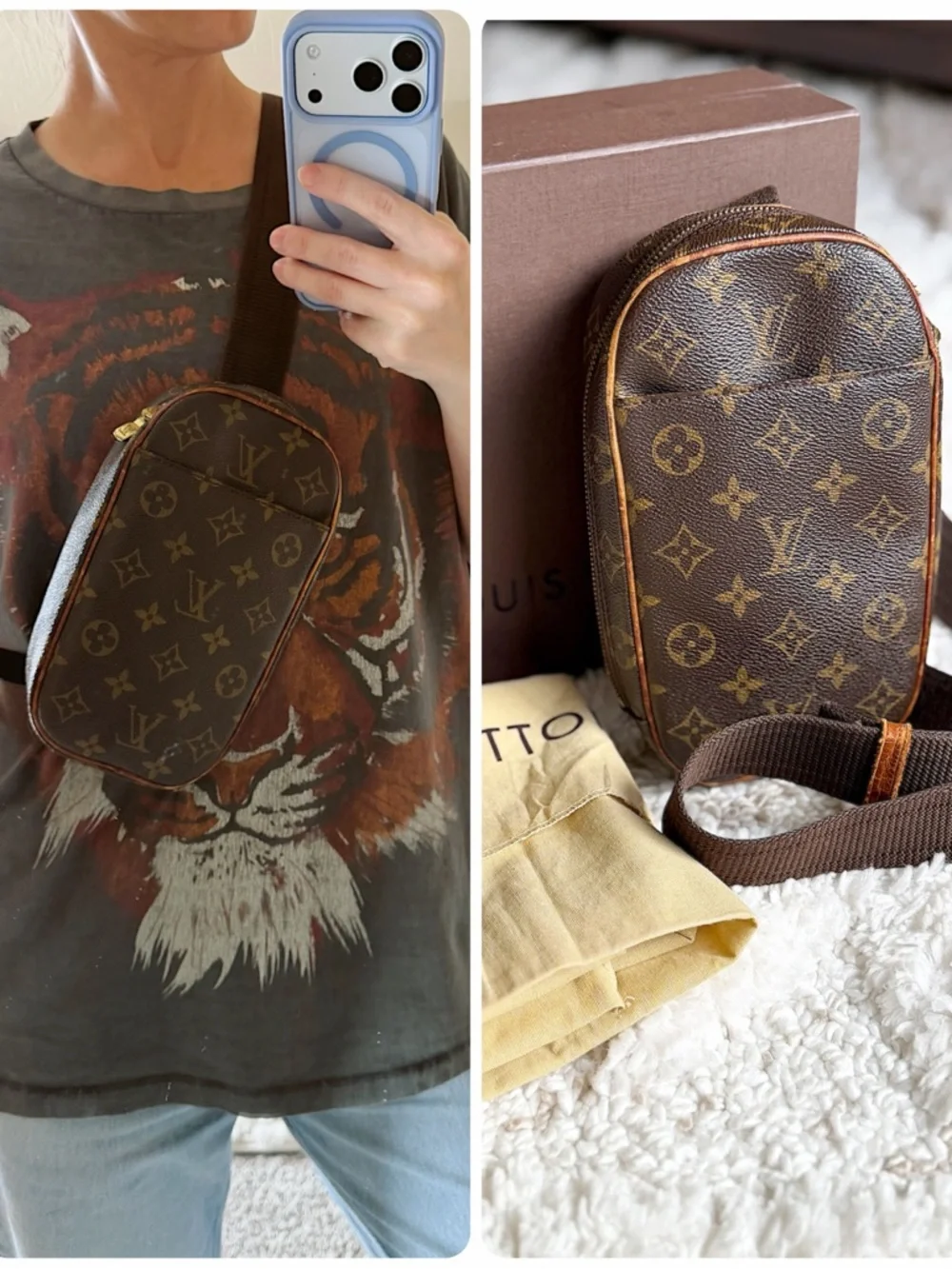 Louis vuitton mens womens monogram sling crossbody pochette gange bag + box - Picture 2 of 16